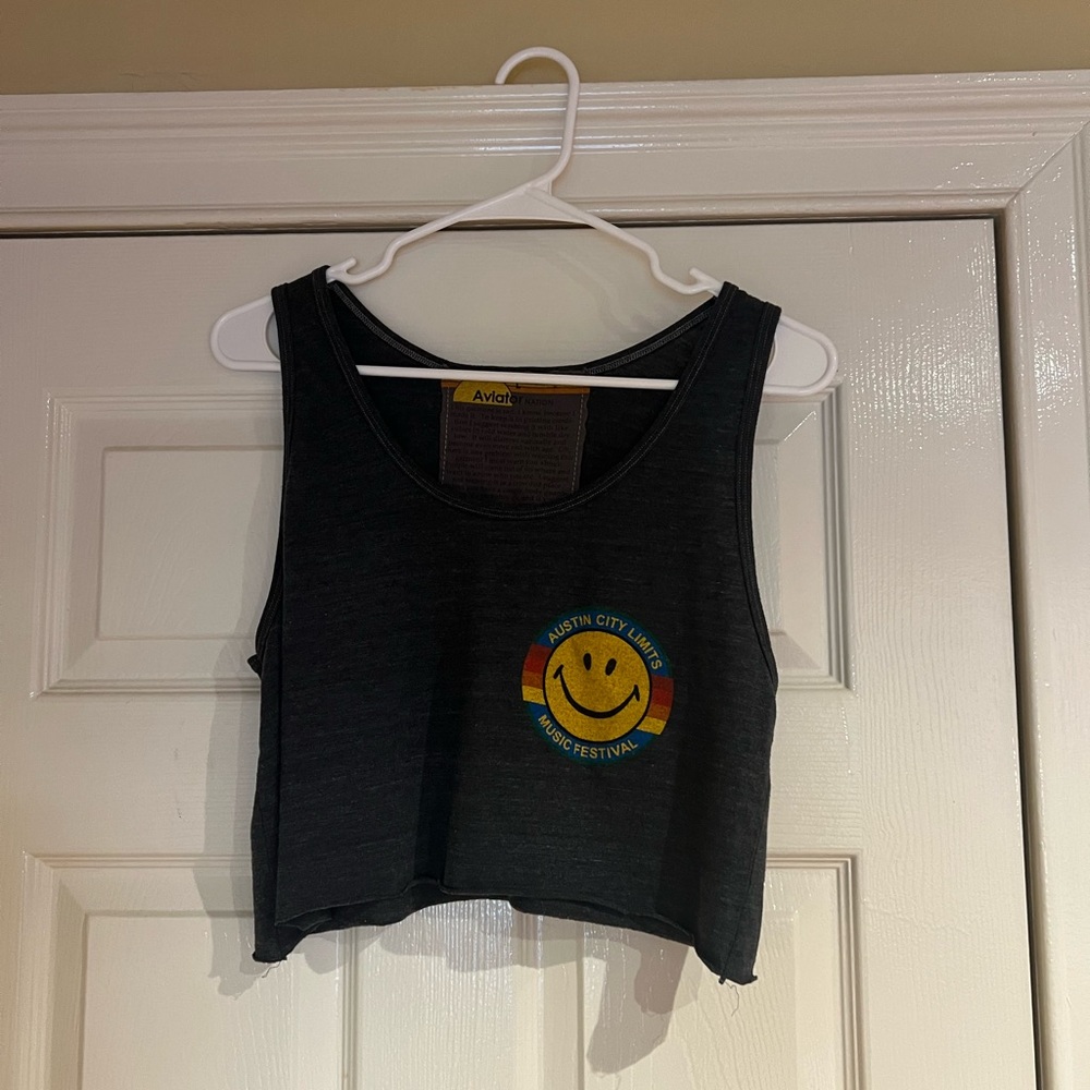 Aviator Nation Austin City Limits Cropped Tank - Charcoal - L